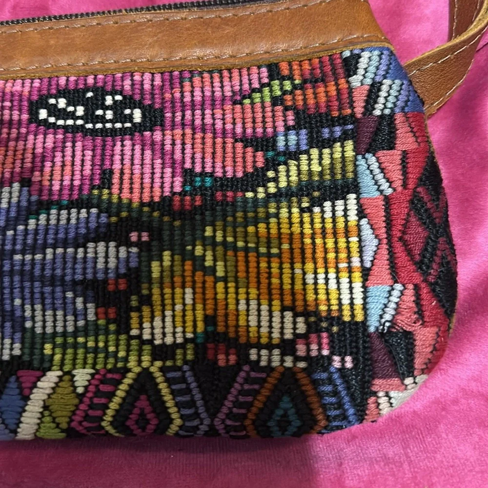 HANDMADE LEATHER and needle point bag